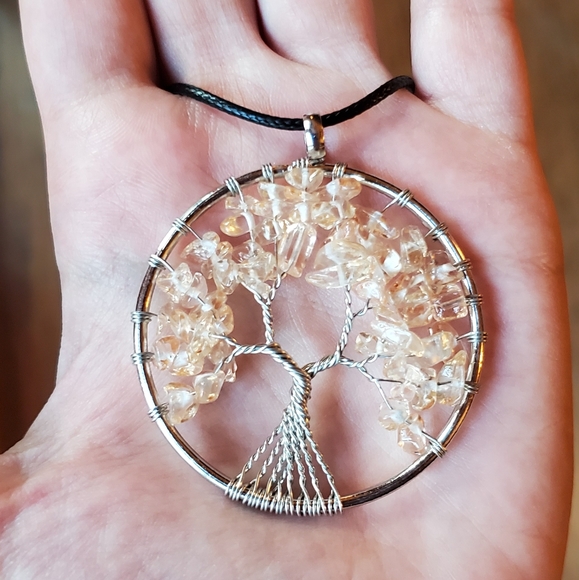 NWOT Topaz Citrine Silver Tree of Life Necklace - Picture 4 of 6